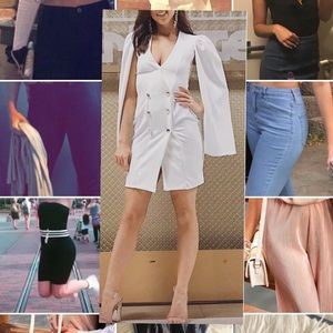 White Blazer Mini Dress w Cape Sleeve Detail